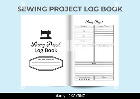 Sewing project log book KDP interior. Fashion designer business notebook and measurement planner template. KDP interior journal. Sewing project task t Stock Vector