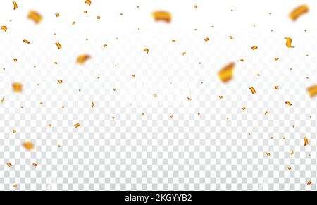 Golden confetti falls on a transparent background. Festival and party element confetti illustration. Golden party tinsel frame for a carnival backgrou Stock Vector