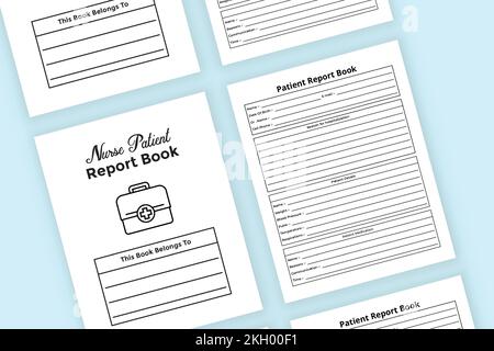 Nurse report notebook KDP interior. Doctor and medical essentials notebook template. KDP interior journal. Nurse daily patient report checker and medi Stock Vector