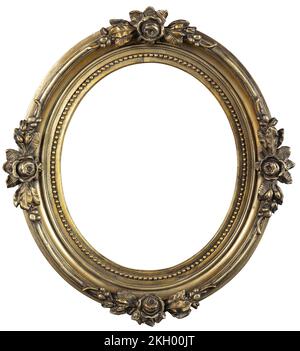 Old gilded golden wooden frame isolated with clipping path inside and outside Stock Photo