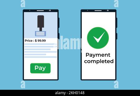 Online shopping concept with a mobile vector. Online product ordering and payment concept. Selling products using an E-commerce application. The onlin Stock Vector