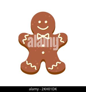 Christmas cookie. Gingerbread man. Vector illustration in flat cartoon style isolated on white background. Stock Vector