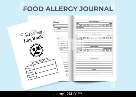 Food allergy KDP interior notebook. Daily food habit tracker and allergy symptoms checker journal template. KDP interior log book. Food allergy medica Stock Vector