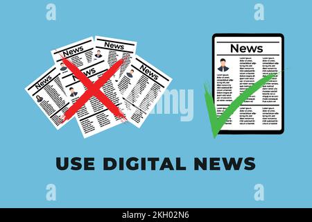 Use the digital news concept with a tab showing the news. Canceling or boycotting the newspaper. Choosing online news with a tab. Cancel and correct i Stock Vector