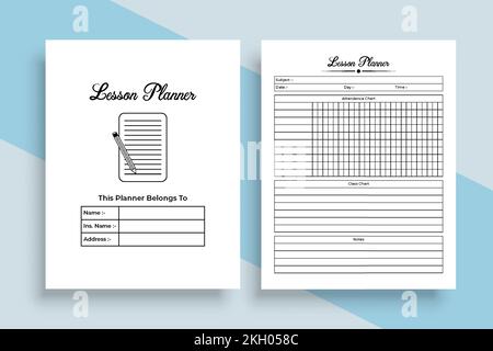 Lesson planner KDP interior journal template. Daily class notes tracker and study information checker template. KDP interior log book. Student's lesso Stock Vector