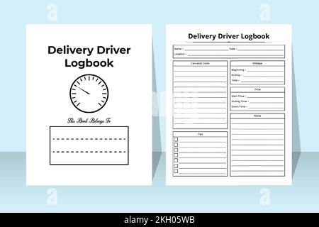 Delivery driver KDP interior notebook. Delivery information and driver activity tracker interior. KDP interior logbook. Online shopping details and cu Stock Vector