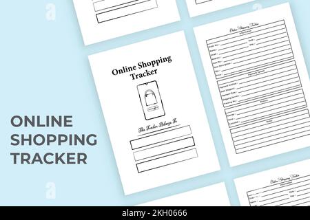 Online shopping tracker KDP interior. Shopping information tracker and balance checker interior. KDP interior log book. Daily online shopping informat Stock Vector