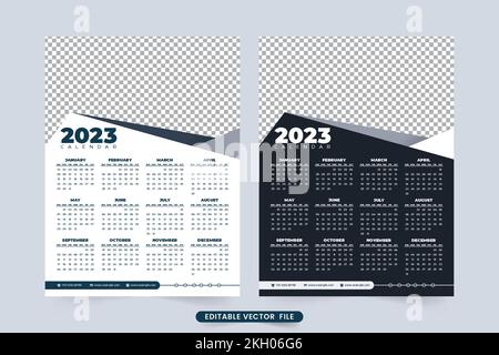 2023 new year wall calendar template vector. Annual business calendar design with black and white color. Simple calendar design and weekend planner wi Stock Vector