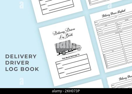Delivery driver info tracker KDP interior. Driver daily activities and mileage information tracker template. KDP interior notebook. Customer record ch Stock Vector