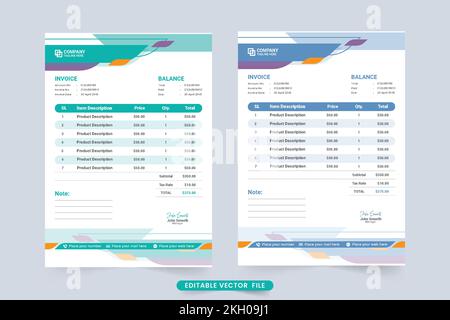 Invoice template vector with minimalist decoration for business. Corporate business invoice design with colorful digital shapes. Creative invoice temp Stock Vector