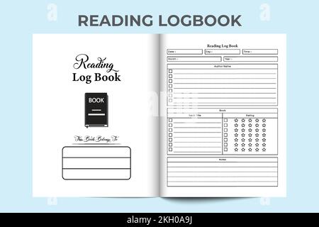 Reading info tracker KDP interior. Book reader information and author name tracker template. KDP interior journal. Reading tracker and book review inf Stock Vector