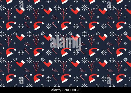 Simple Christmas pattern design for book covers, wallpapers, and backgrounds. Christmas endless pattern decoration with Santa hats and candy cane. Min Stock Vector