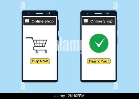 Online shop and order now concept inside a mobile phone vector. Shopping and buying online with a smartphone and online delivery process. Shopping onl Stock Vector