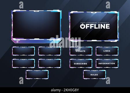 Online gaming overlay design with white and blue color shades. Streaming button decoration for gamers with an offline screen. Modern live stream overl Stock Vector