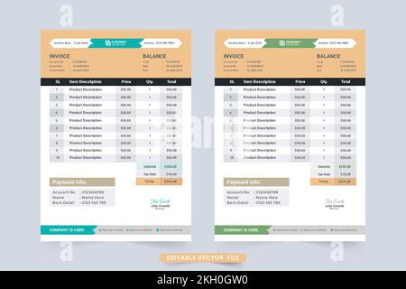 Invoice bill and payment agreement template vector for business. Corporate invoice design with brown and blue colors. Minimal invoice template with pr Stock Vector