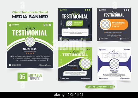 Client testimonial bundle and website review section vector with dark backgrounds. Customer service and business testimonial design collection for web Stock Vector