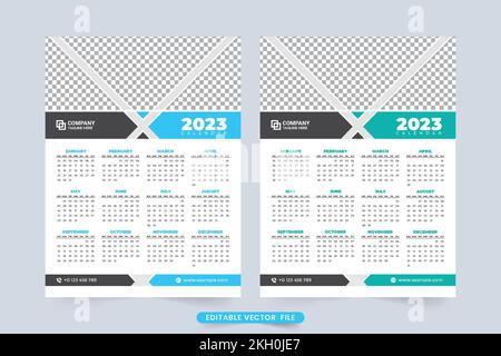 2023 business calendar and office organizer template vector. Yearly calendar design with abstract shapes. Professional business calendar vector with b Stock Vector