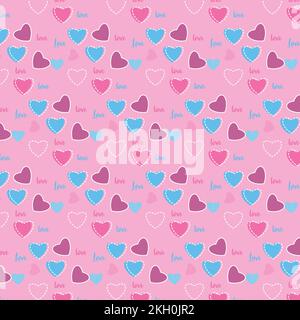 Seamless doodle style heart shaped pattern for valentine's day. Cute heart shape endless pattern design with pink background. Love pattern vector for Stock Vector