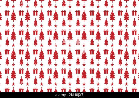 Abstract Christmas pattern background with pine tree and gift icons. Seamless Christmas pattern decoration element vector on a white background. Chris Stock Vector