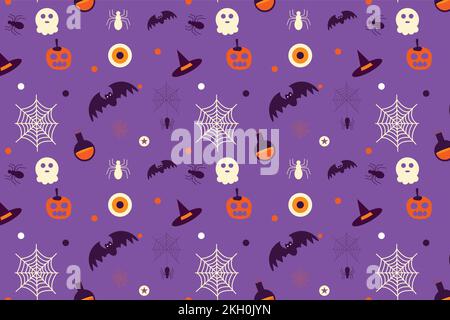 Halloween minimal pattern decoration for book covers and backgrounds. Halloween spooky element pattern decoration with scary bats and ghosts. Hallowee Stock Vector