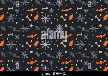 Halloween pattern vector on a scary dark background. Halloween minimal pattern design with colorful elements for wallpapers and book covers. Halloween Stock Vector