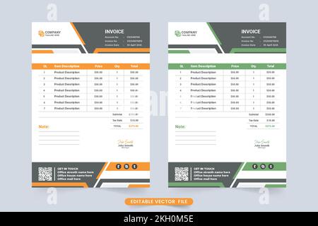 Creative product purchase and payment receipt invoice design. Modern business invoice template and cash receipt vector with yellow and green colors. I Stock Vector