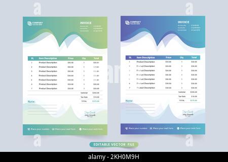 Modern business invoice decoration with price sections and business information. Business invoice template design with abstract shapes. Creative invoi Stock Vector