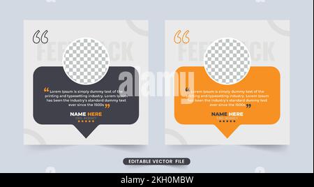 Customer feedback review or testimonial design with black and yellow color. Customer service feedback template with photo placeholder vector. Client t Stock Vector