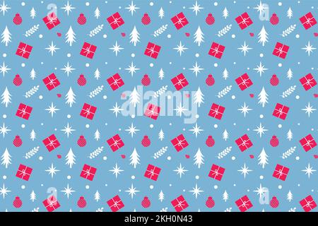 Repeating Christmas pattern vector with gifts and pine tree icons. Xmas pattern decoration for wallpapers and book covers. Christmas seamless pattern Stock Vector