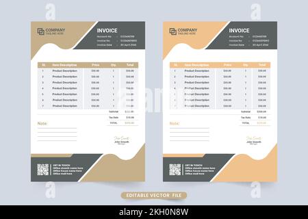 Modern corporate business invoice template decoration with abstract shapes. Payment record and billing paper design with orange and dark color shades. Stock Vector