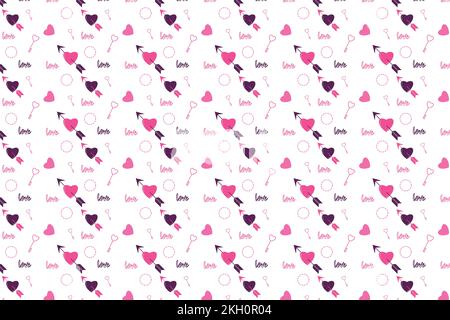 Seamless love pattern decoration with arrow and key elements. Minimal pattern element vector on a white background. Abstract pattern design for bed sh Stock Vector
