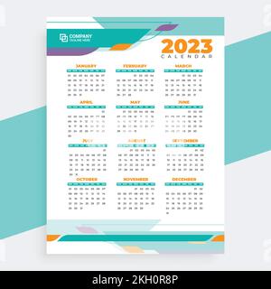 The 2023-year calendar vector with abstract shapes and blue color. Minimal business calendar design for the new year. 2023 New year calendar with week Stock Vector