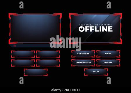 Digital live streaming overlay decoration with dark red color outlines. Streaming overlay and dark screen panel vector for online gamers. Live gaming Stock Vector