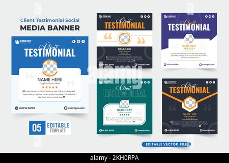 Business testimonial collection vector with text effects and photo placeholders. Creative customer service review layout bundle for business and websi Stock Vector