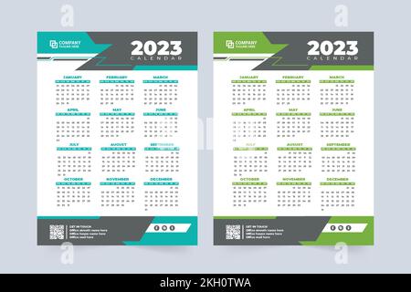 Company annual calendar for 2023 new year. Office organizer and wall calendar design with blue and green colors. 2023 Calendar vector illustration wit Stock Vector