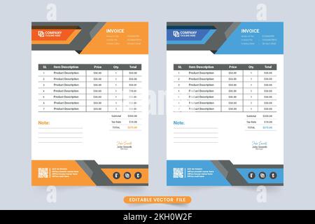 Professional corporate invoice template vector with blue and orange colors. Business invoice and payment voucher design with abstract shapes. Minimal Stock Vector