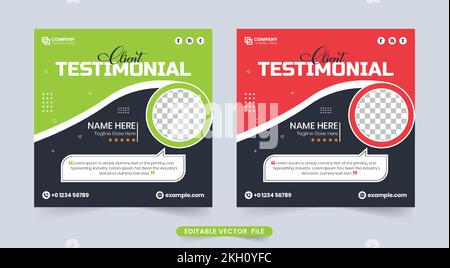 Website rating section and client testimonial design with red and green colors. Customer feedback review or testimonial template vector with abstract Stock Vector