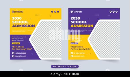 Back-to-school social media post vector with abstract shapes. College admission and academic course promotional template design. Creative school admis Stock Vector