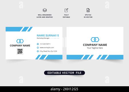 Modern company business card design with blue color. Personal visiting card and stationery template vector for employees. Creative double-sided busine Stock Vector