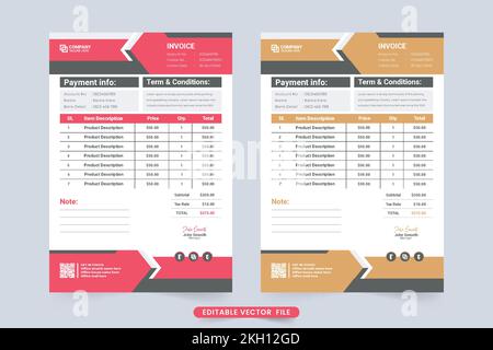 Creative product purchase invoice and cash receipt decoration vector. Minimalist invoice design with rusty orange and red colors. Modern business paym Stock Vector