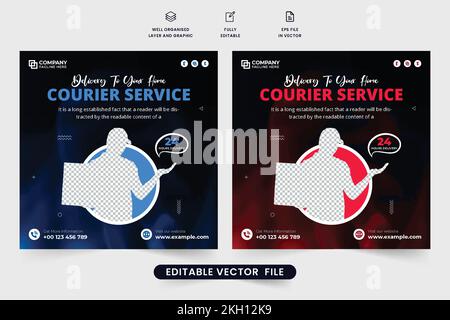 Courier service social media post vector with red and blue colors. Modern  home delivery and courier service promotional web banner design. Delivery  bu Stock Vector Image & Art - Alamy