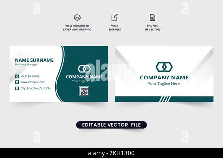 Double-sided visiting card template design with dark green color. Modern business card vector with abstract shapes. Professional business identity car Stock Vector