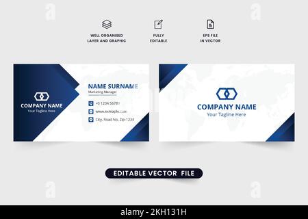 Futuristic business card design with dark blue color. Modern business branding identity card vector with geometric shapes. Creative printable visiting Stock Vector