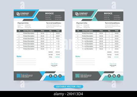 Modern business invoice and price receipt template vector. Company product purchase and cash receipt design with blue and green colors. Creative corpo Stock Vector