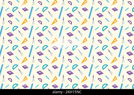 Educational background pattern and texture design for book covers and wallpapers. Seamless study pattern vector with geometric scales, compass, and bo Stock Vector