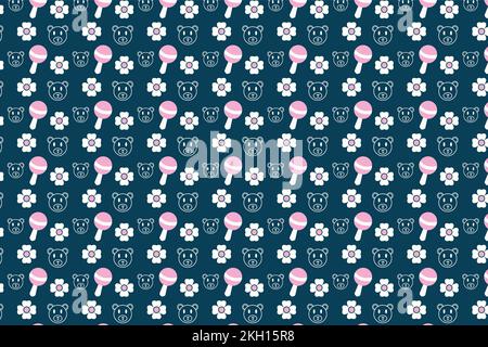 Abstract childish pattern vector with baby toys and flowers. Seamless backdrop pattern decoration for book covers, wallpapers, and wrapping papers. Mi Stock Vector