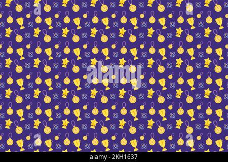 Educational trophy pattern texture with golden medal on a purple background. Sports and educational success pattern decoration for backdrops, wallpape Stock Vector
