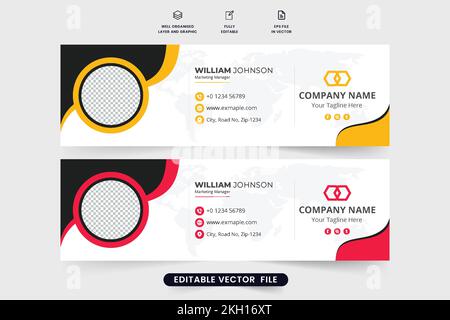 Modern email signature decoration for individual web footer. Corporate email signature vector with red and yellow colors. Email Signature template des Stock Vector