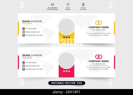 Digital email signature template for social media cover. Business email footer design with a photo placeholder. Minimal email signature design with cr Stock Vector