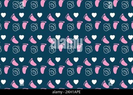 Minimal repeating pattern decoration for childish background. Kid's book cover and bed sheet pattern decoration with love and foot shapes. Seamless ch Stock Vector